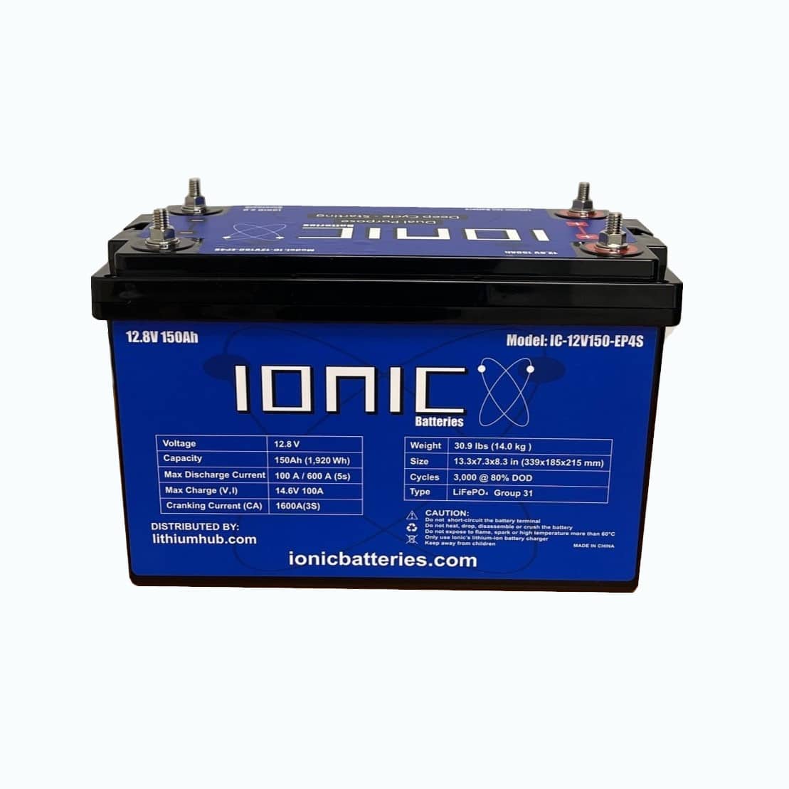 Ionic Lithium 12V 150Ah | Dual Purpose Starter Battery 1600 CA + LiFePO4 Deep Cycle