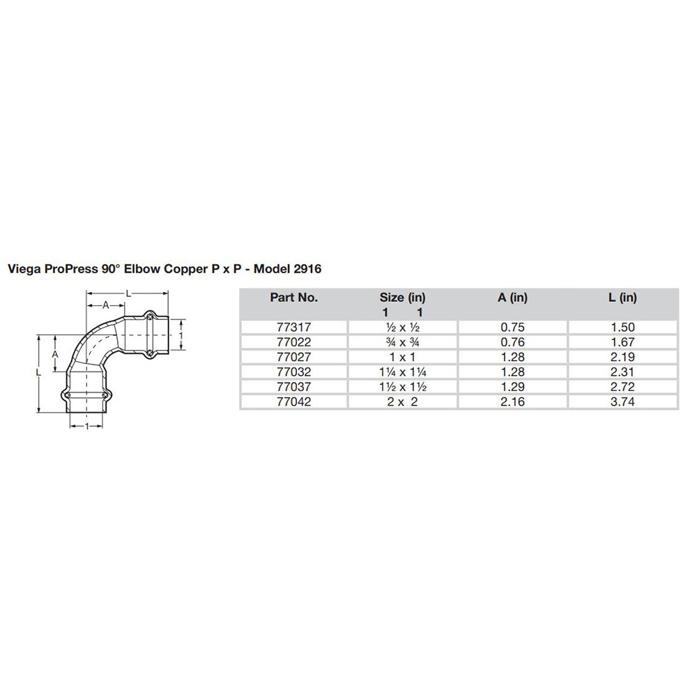 Viega ProPress 1-1/2" - 90 Copper Elbow - Double Press Connection - Smart Connect Technology [77037]