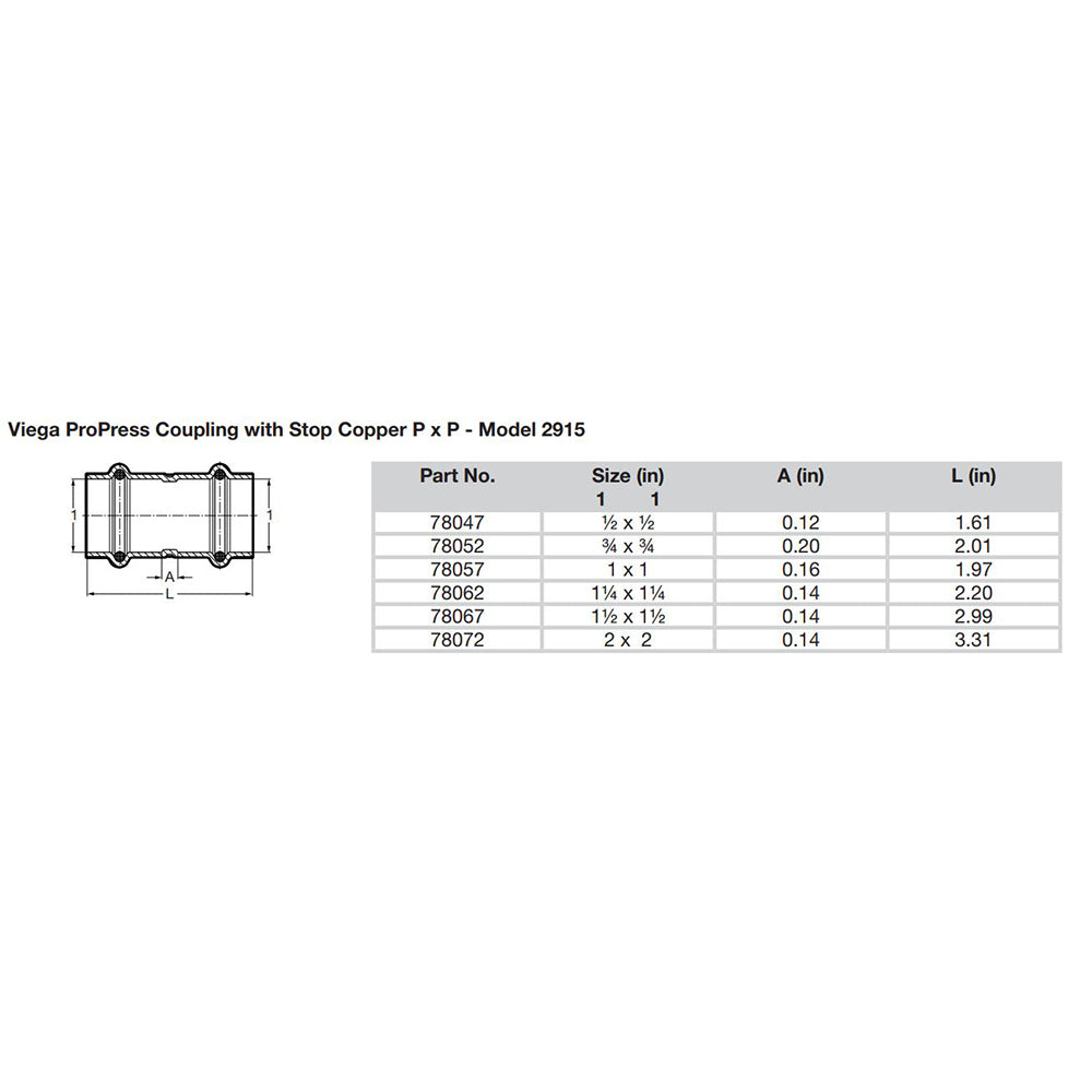 Viega ProPress 2" Copper Coupling w/Stop - Double Press Connection - Smart Connect Technology [78072]