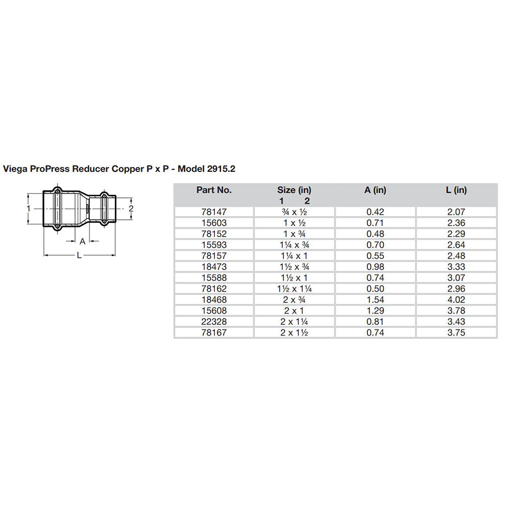 Viega ProPress 1-1/4" x 1" Copper Reducer - Double Press Connection - Smart Connect Technology [78157]