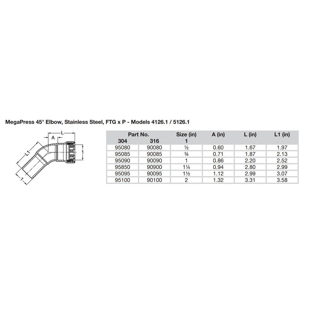 Viega MegaPress 1" 45 Stainless Steel 304 Elbow Street - Press Connection - Smart Connect Technology [95090]