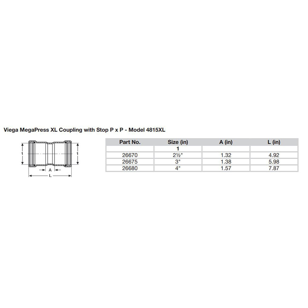 Viega MegaPress 2-1/2" Carbon Steel Coupling w/Stop w/FMK Double Press Connection - Smart Connect Technology [26670]